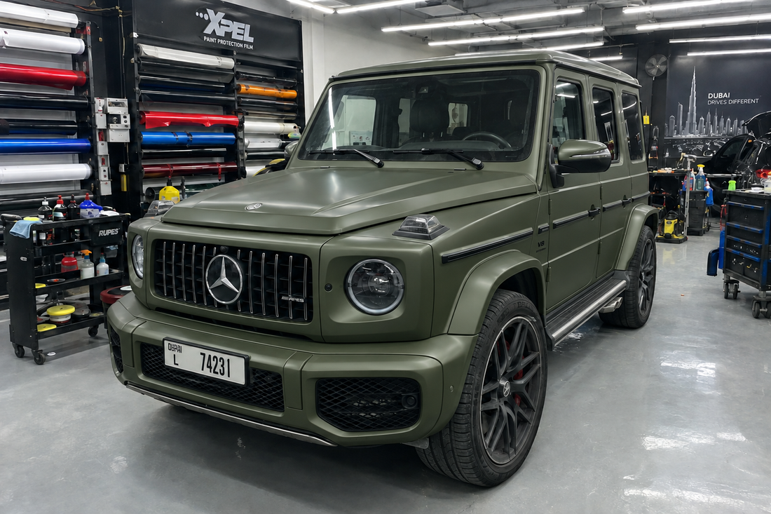 Mercedes G-Class in satin military green colour change PPF