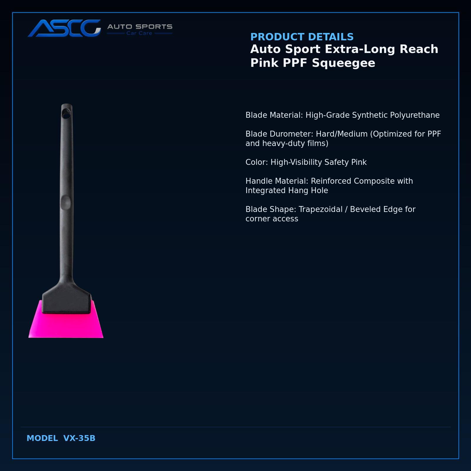 Auto Sport Extra-Long Reach Pink PPF Squeegee VX-35B catalogue image 3