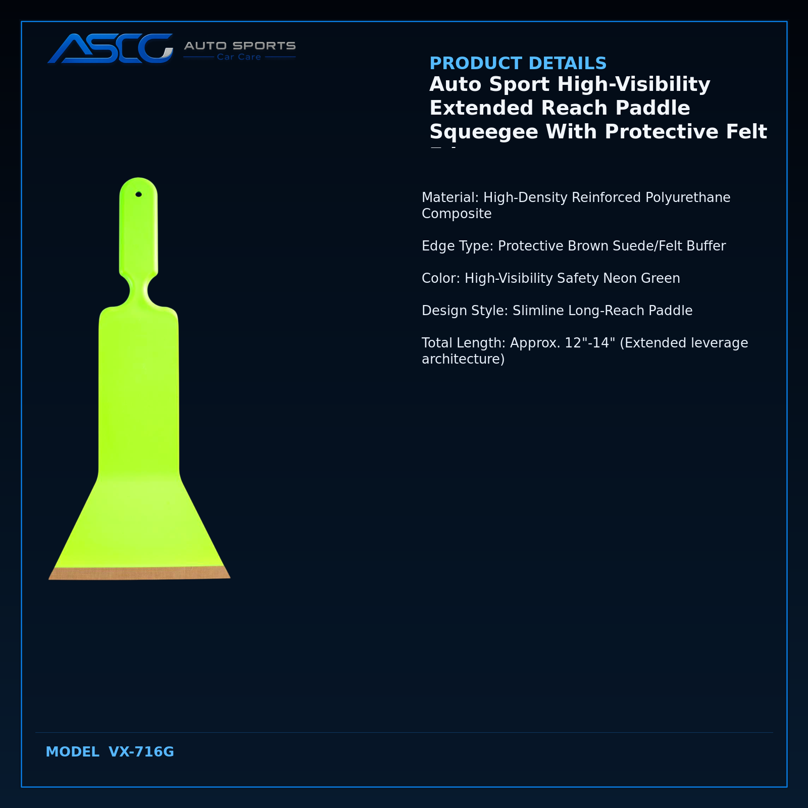 Auto Sport High-Visibility Extended Reach Paddle Squeegee With Protective Felt Edge VX-716G catalogue image 3