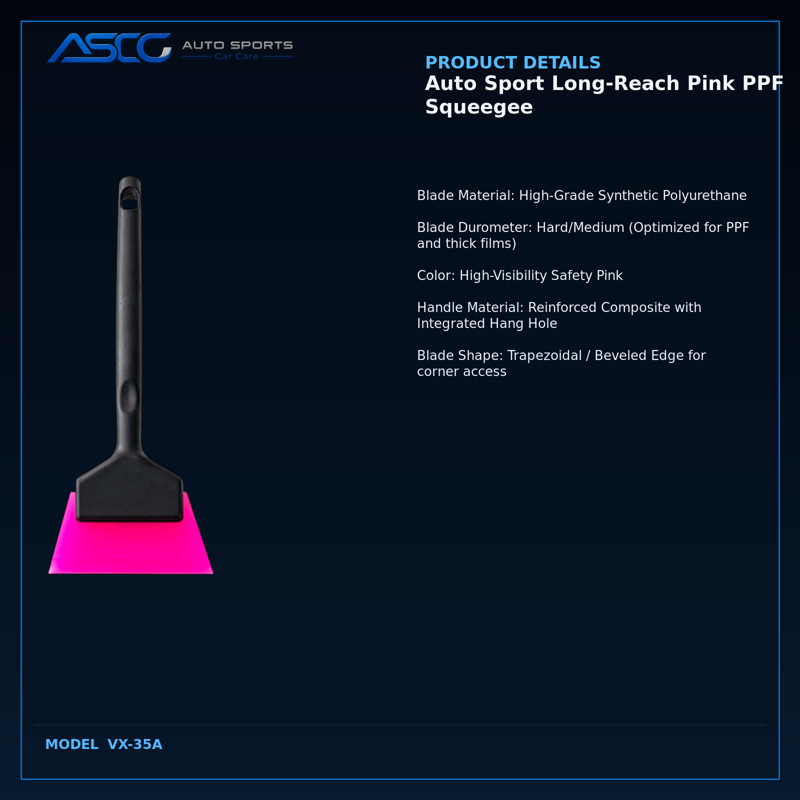 Auto Sport Long-Reach Pink PPF Squeegee VX-35A catalogue image 3