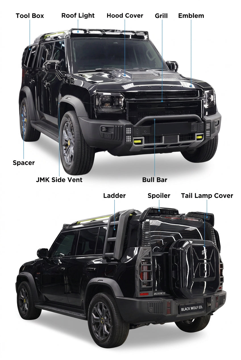 Jetour T2 Design 1 16-Piece Exterior Accessories Package (2023–2025) – AUTO SPORTS CAR CARE