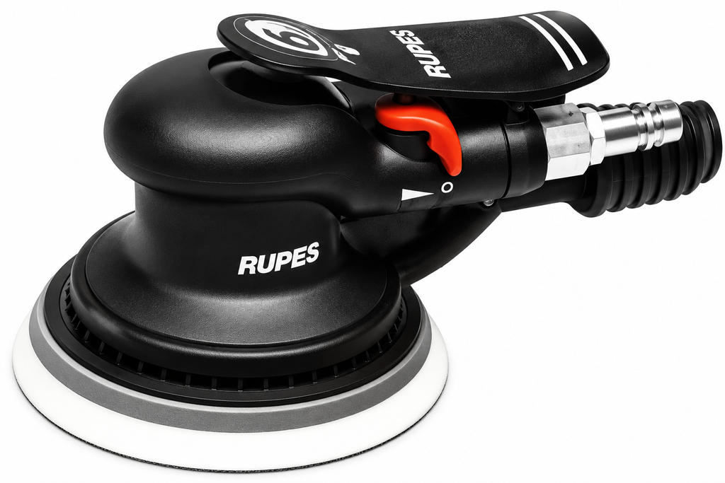RUPES Skorpio III pneumatic random orbital sander, studio-style image; verify model-specific orbit before sale