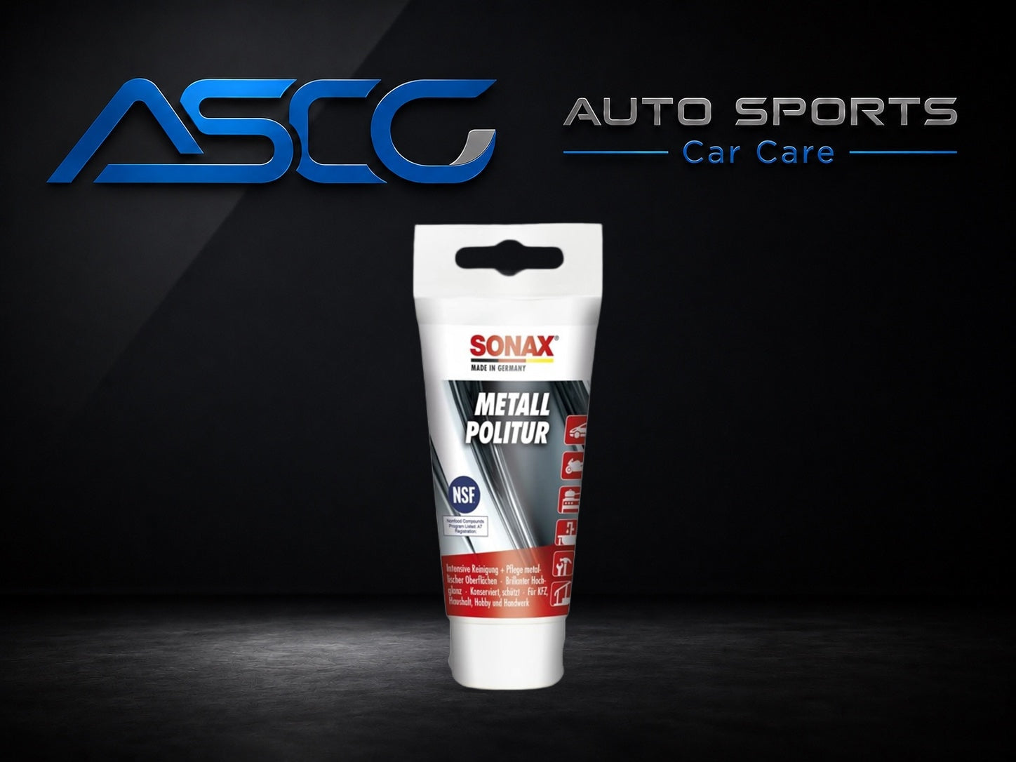 SONAX MetallPolitur 02040000 75 ml on AUTO SPORTS CAR CARE product background