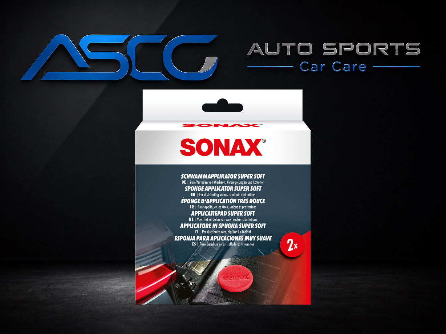 SONAX Sponge Applicator Super Soft 04171410 on AUTO SPORTS CAR CARE product background