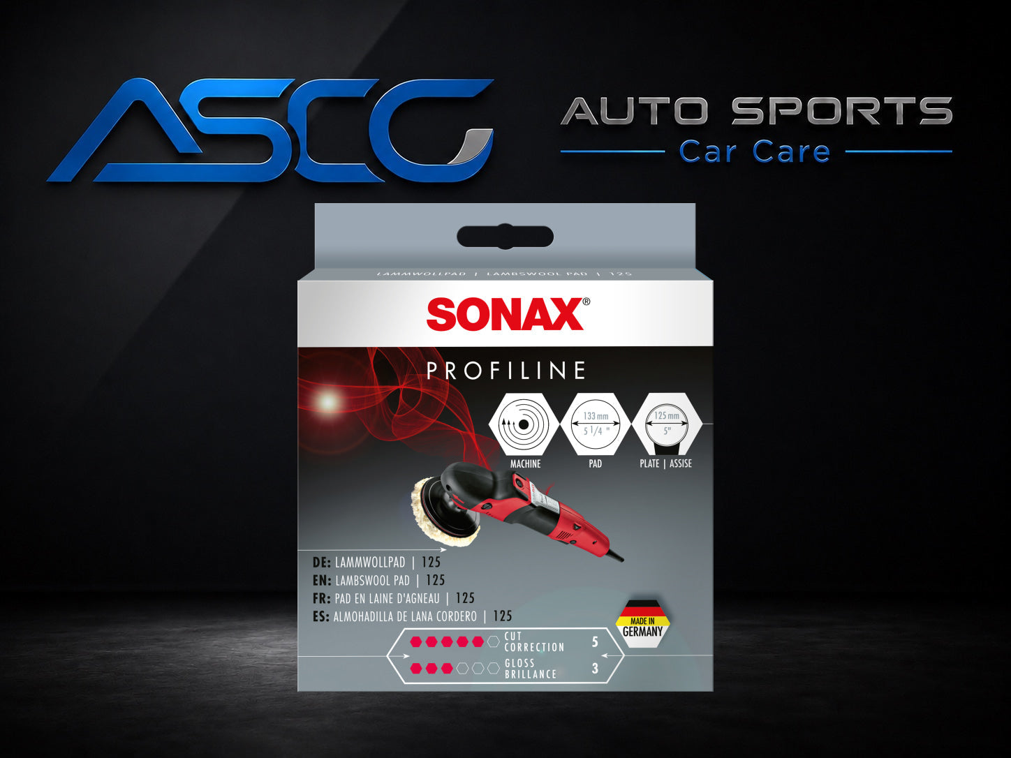 SONAX PROFILINE Lambswool Pad 125 04931410 on AUTO SPORTS CAR CARE product background